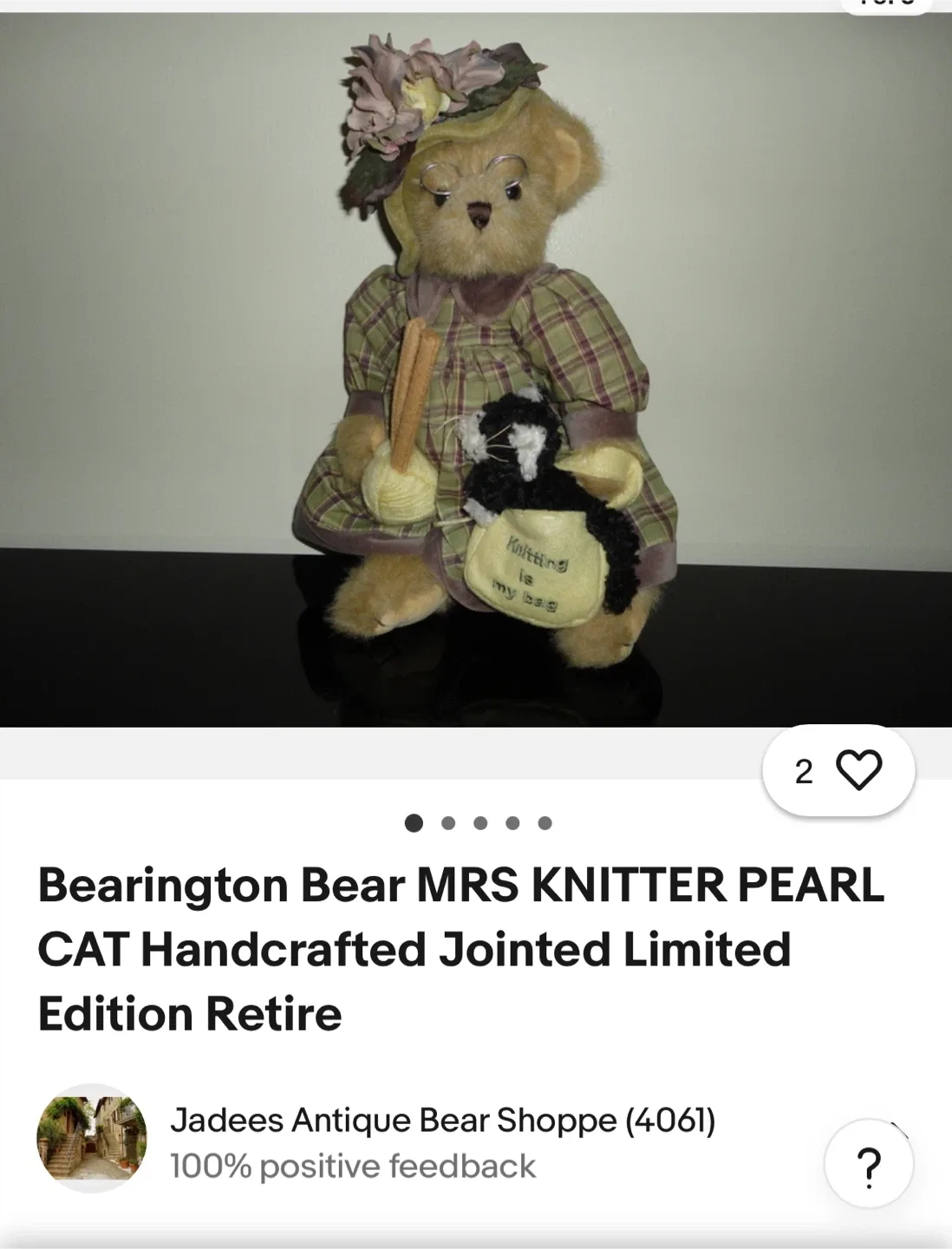 Bearington Bear MRS KNITTER PEARL CAT Limited Edition image indicator(3)
