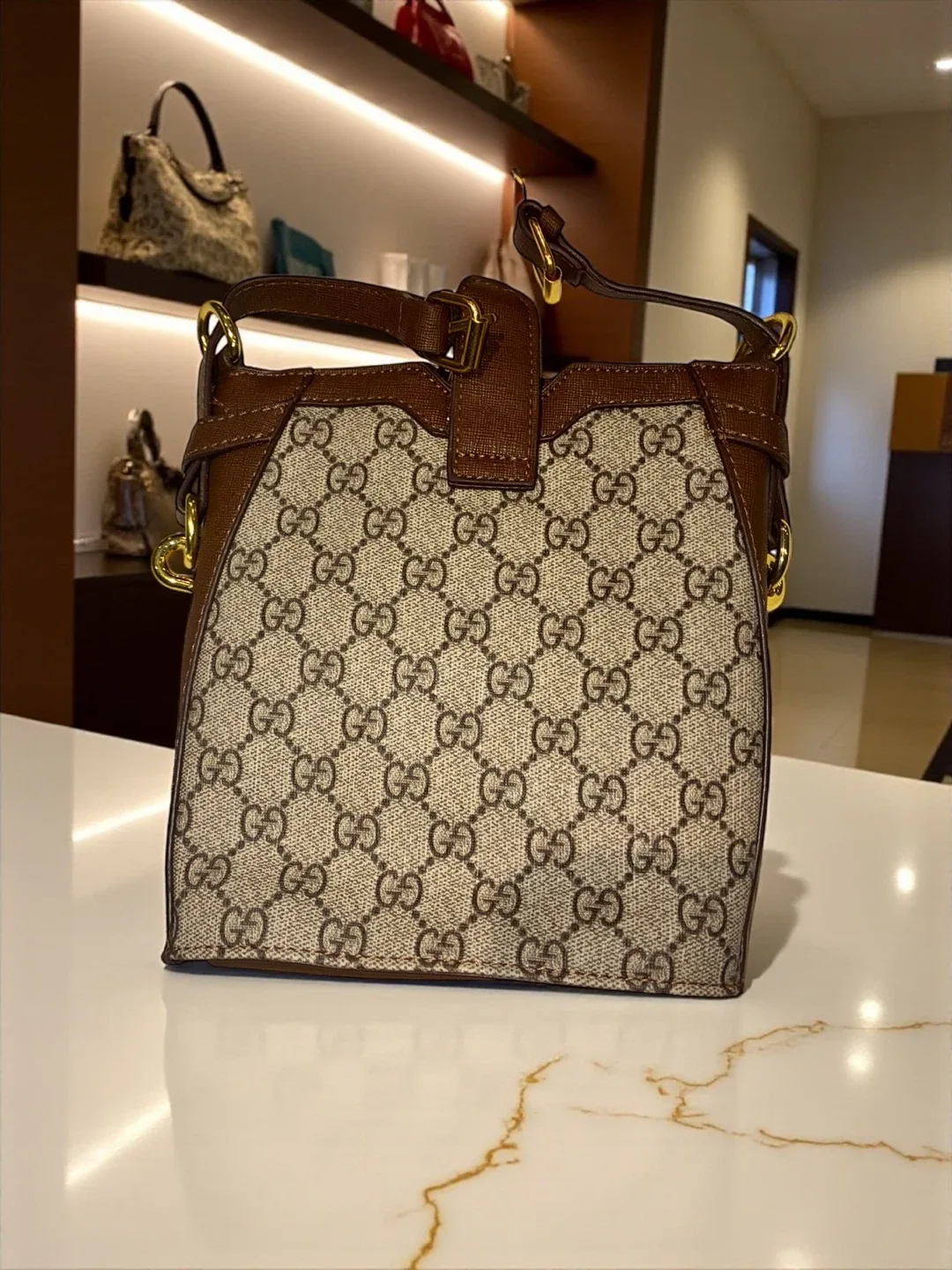 Gucci Brown Patterned Shoulder Bag image indicator(3)