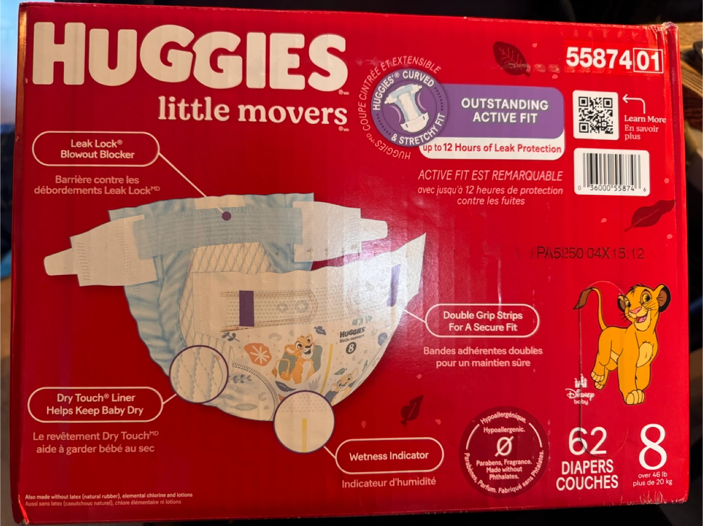 Huggies Little Movers Diapers, Size 8, 62 Count