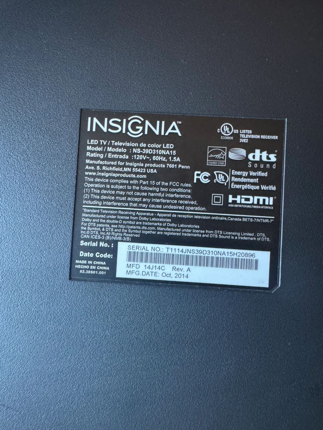 Insignia 39-inch 1080p LED TV - Model NS-39D310NA15 - photo 5