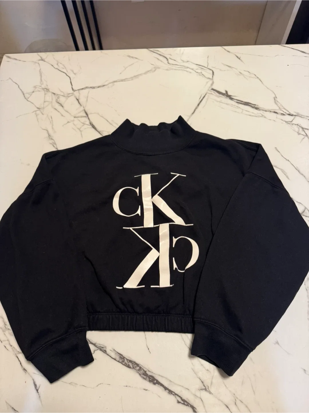 Calvin Klein Black Mock Neck Cropped Sweatshirt - Size Large image indicator(2)