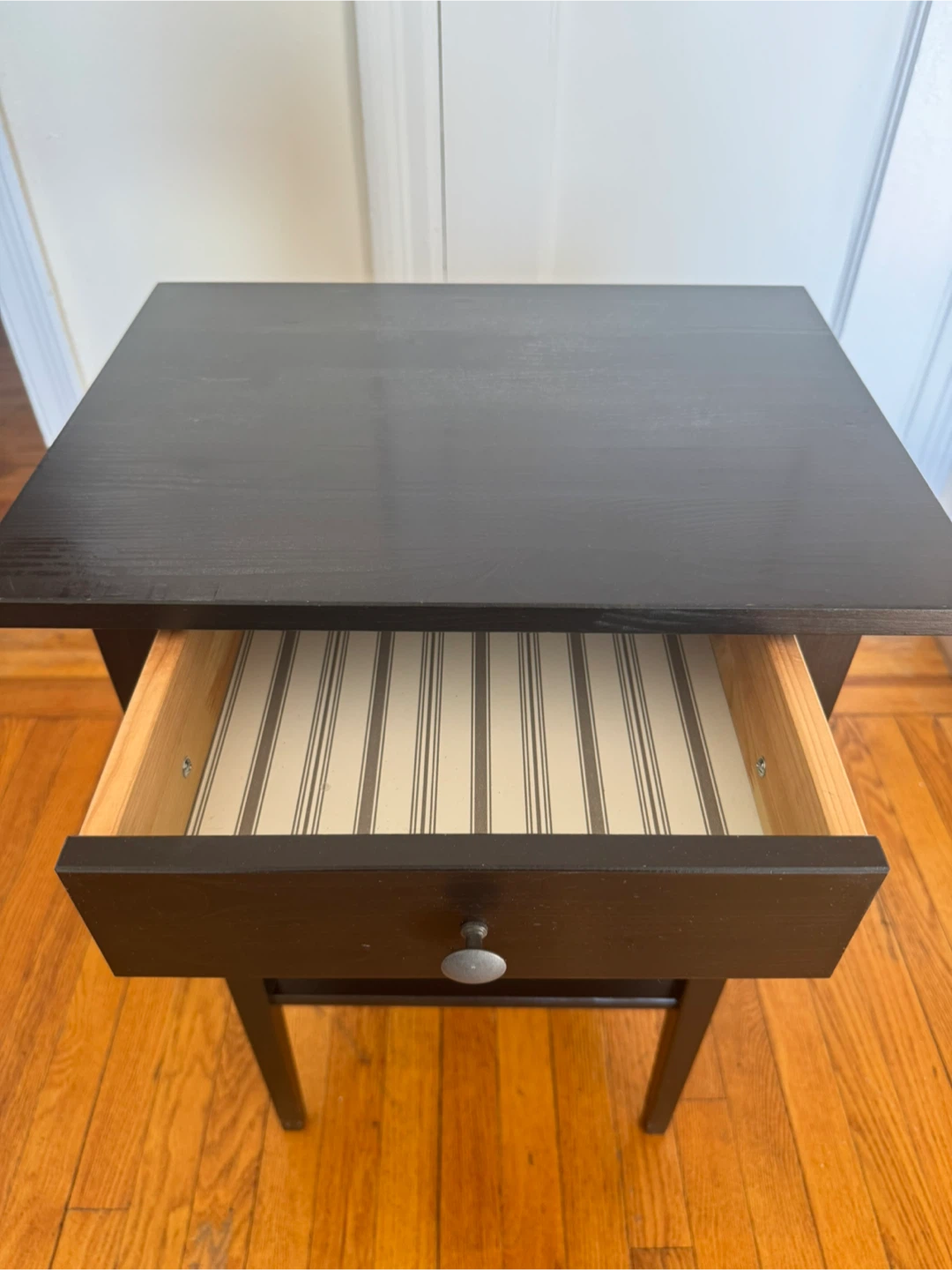 Black Wood Nightstand with Drawer - photo 3