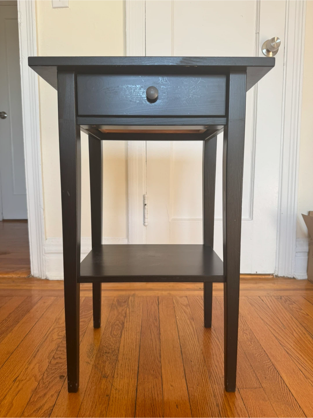 Black Wood Nightstand with Drawer