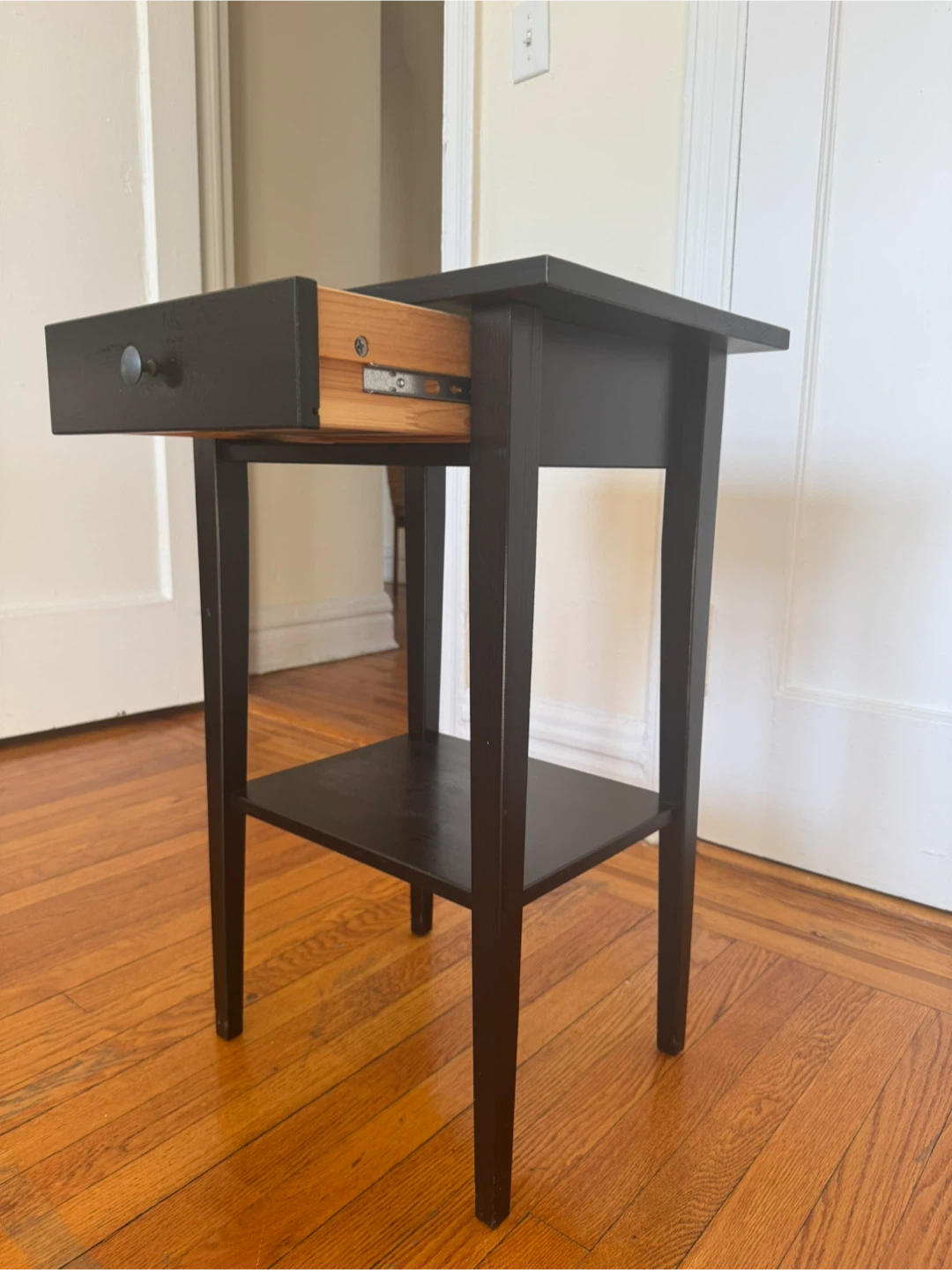 Black Wood Nightstand with Drawer - photo 4