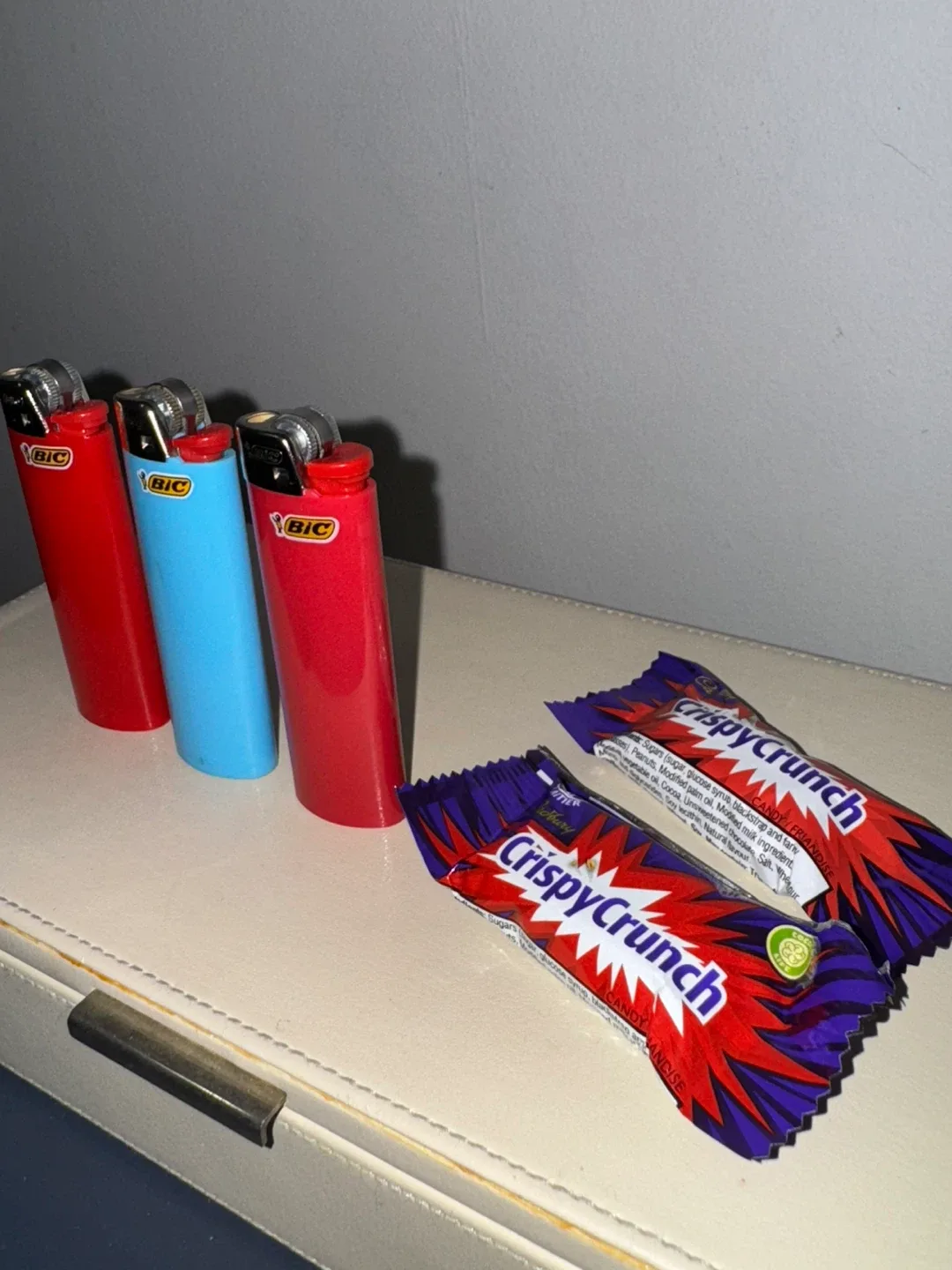 3 Bic Lighters and 2 mini Crispy Crunch Bars image indicator(3)