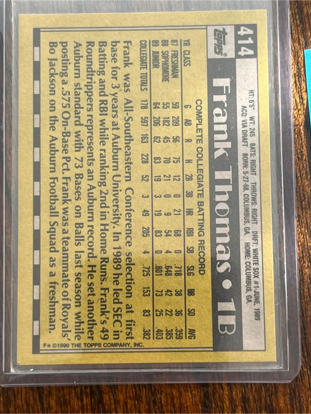 Topps #414 FRANK THOMAS Chicago White Sox ROOKIE Card image indicator(4)