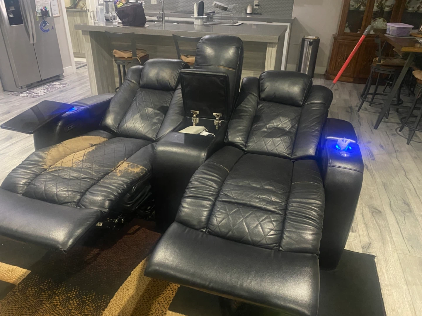 Black Leather Reclining Sofa - photo 2