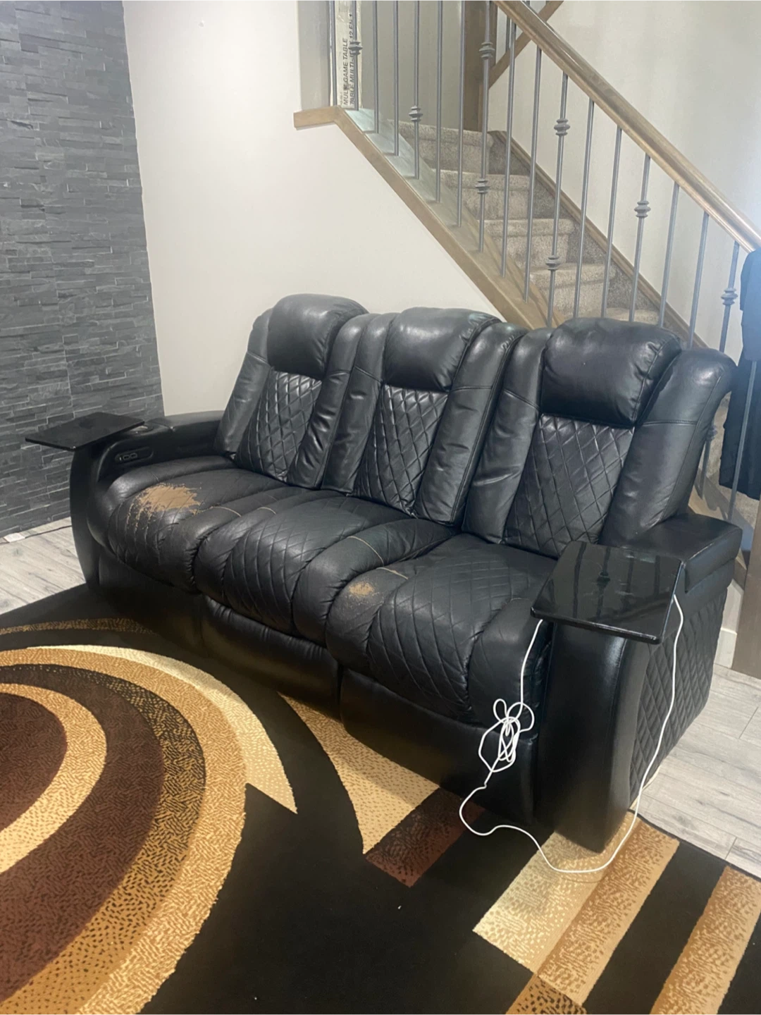 Black Leather Reclining Sofa - photo 4