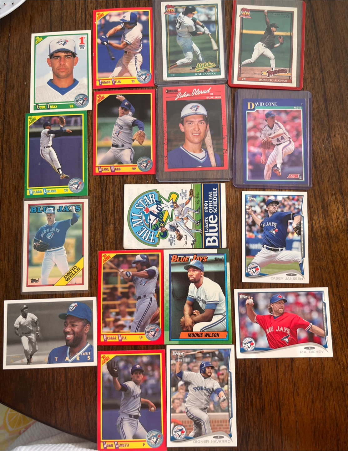16 Blue Jays & related baseball cards + 1991 Official Schedule