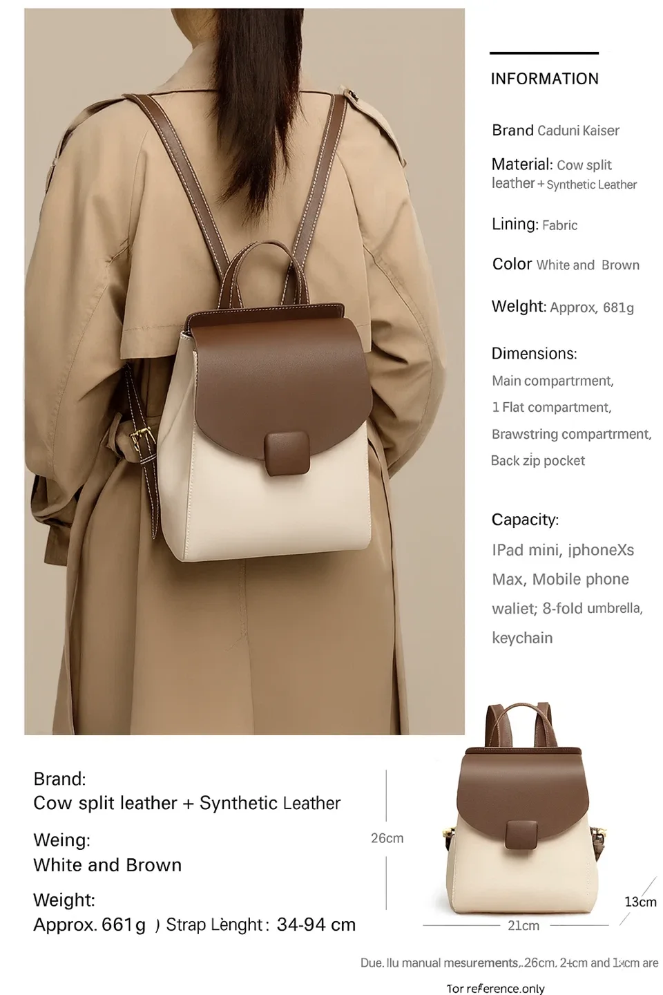 Caduni Kaiser White & Brown Backpack image indicator(2)