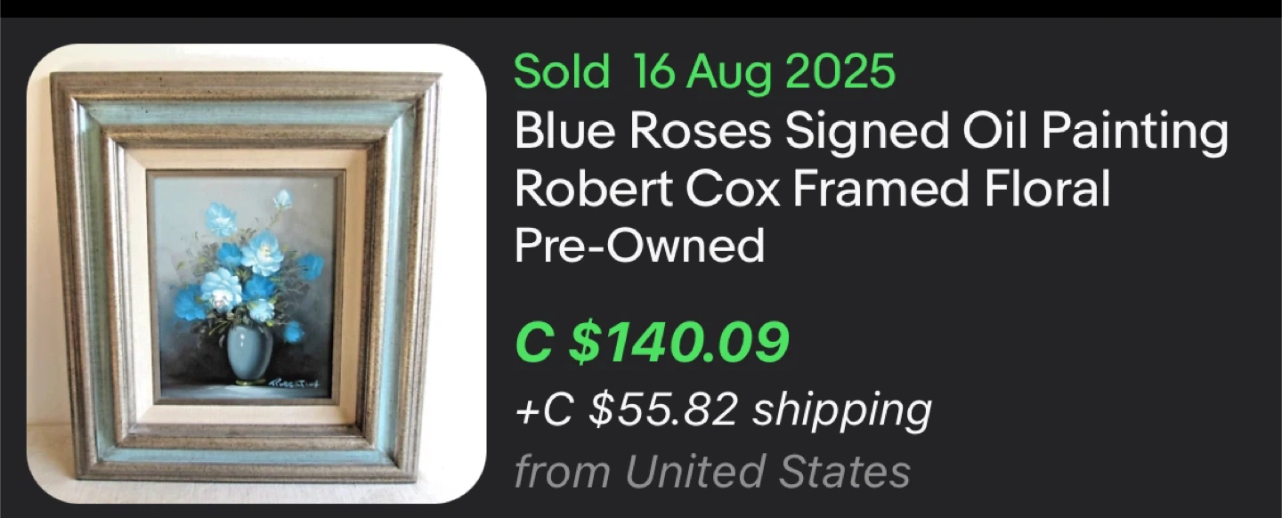 🎨 Robert Cox Original Oil Painting – White Roses in Vase - photo 4