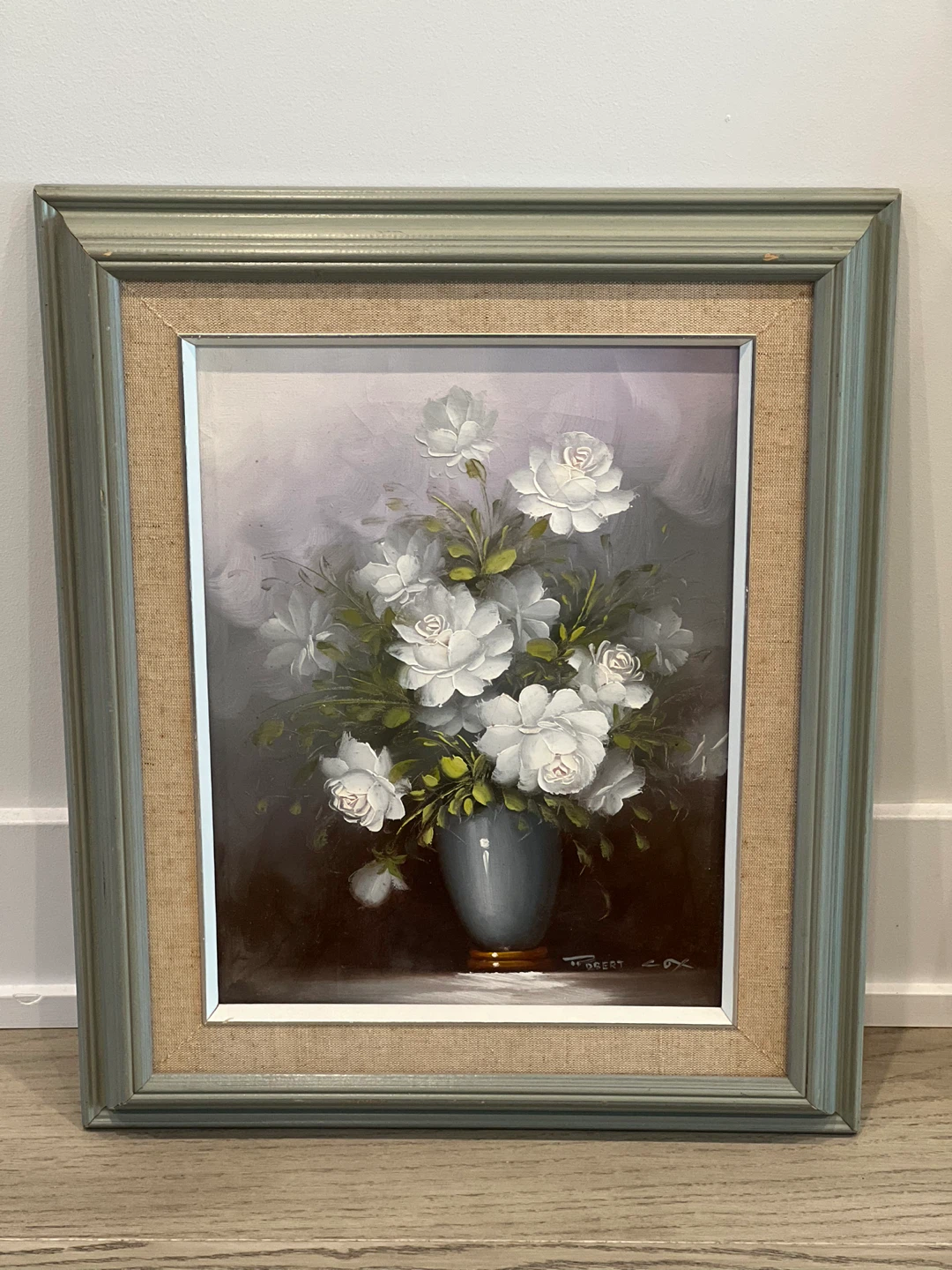 🎨 Robert Cox Original Oil Painting – White Roses in Vase