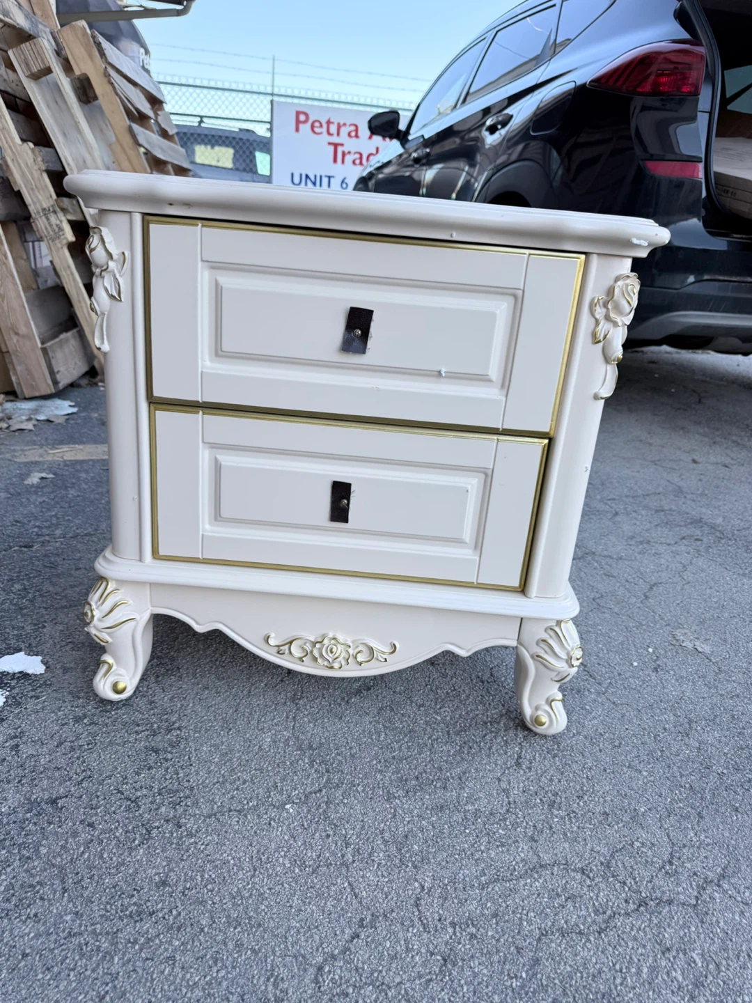 Elegant Cream Nightstand with Two Drawers