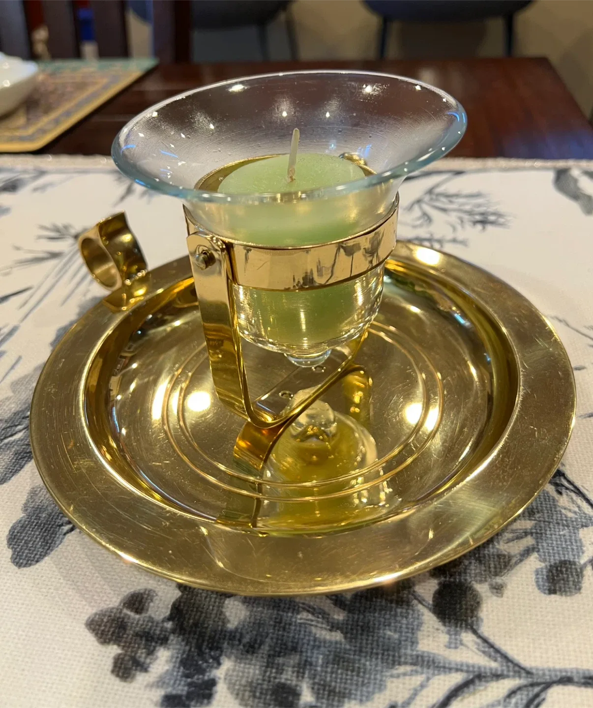 Vintage Brass Gimbal Wall/Tabletop Candle Holder image indicator(8)