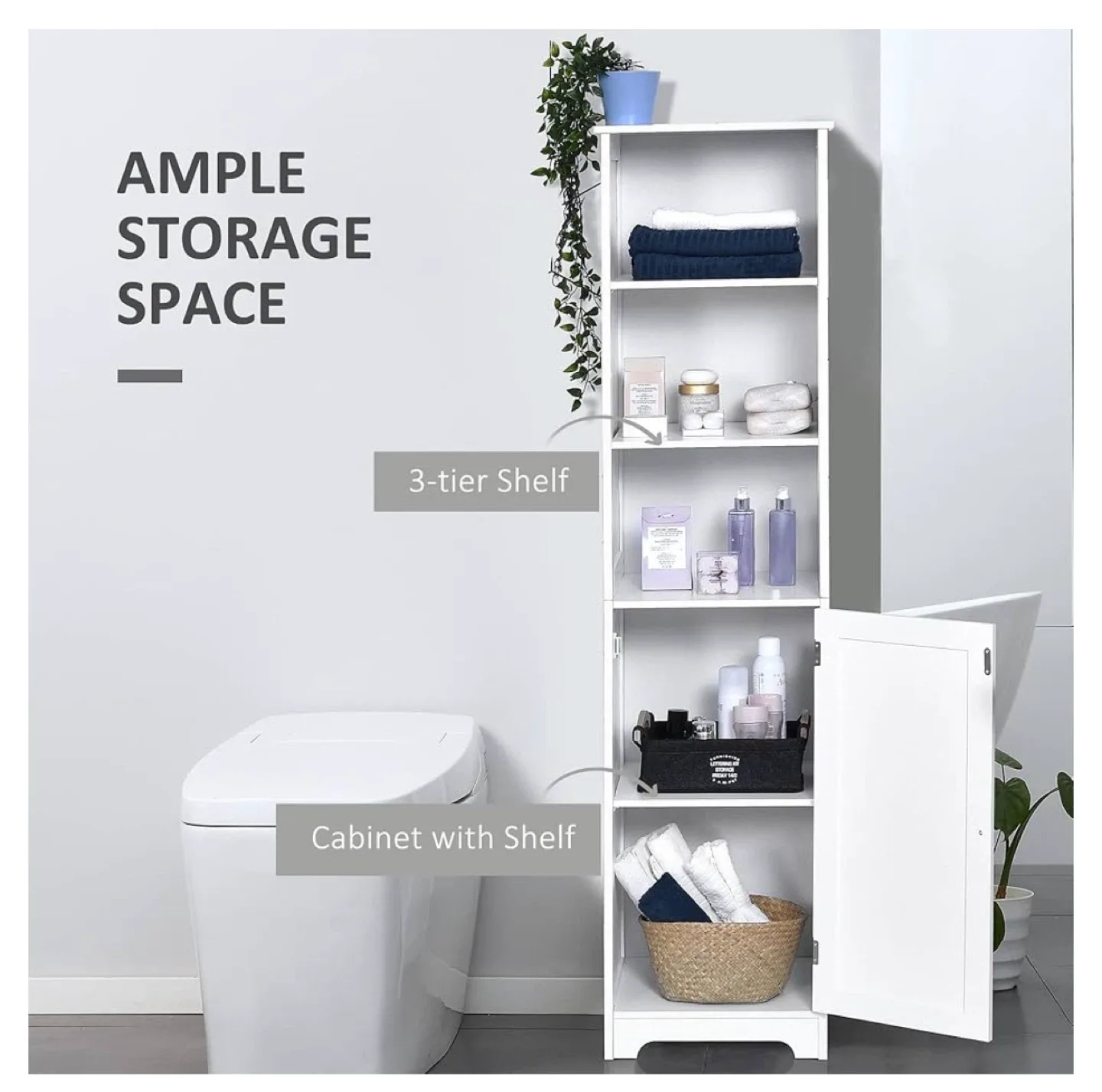 White Bathroom Storage Cabinet with Door image indicator(2)
