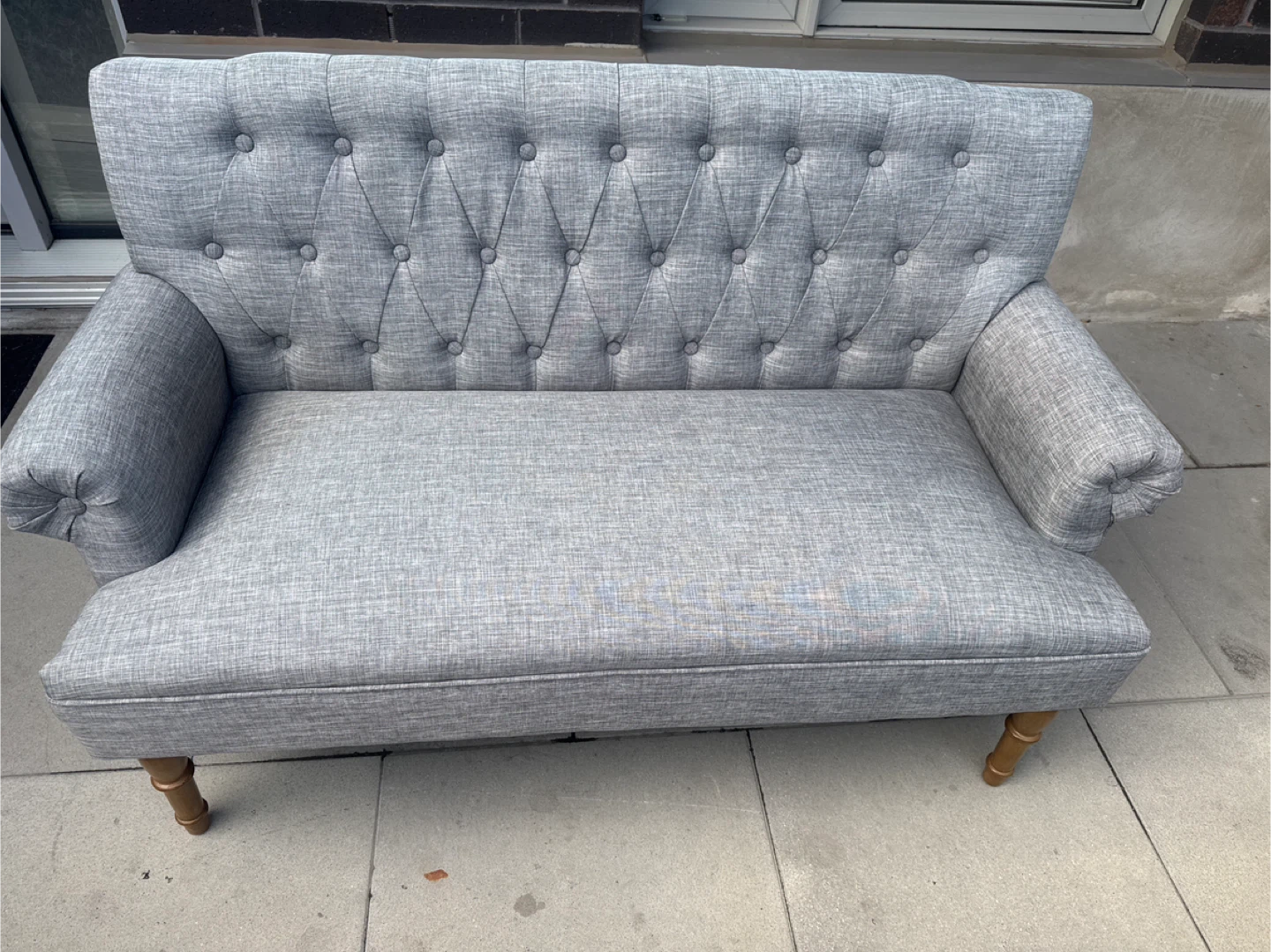 Grey Loveseat Sofa - Button Tufted