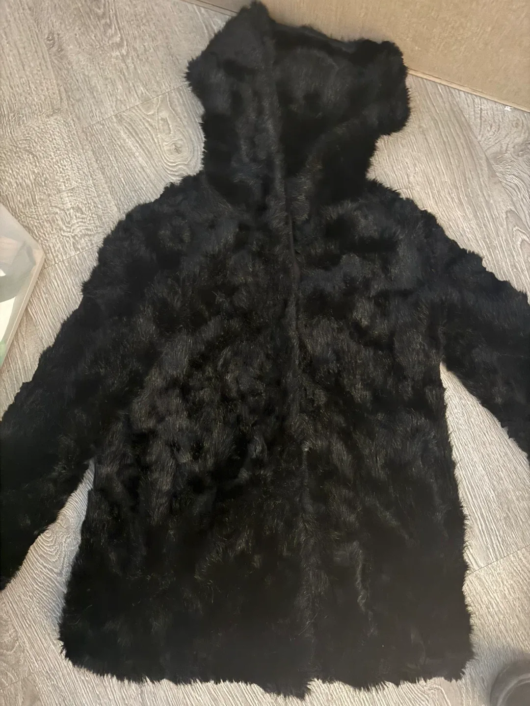 ZARA - Black Faux Fur Hooded Coat