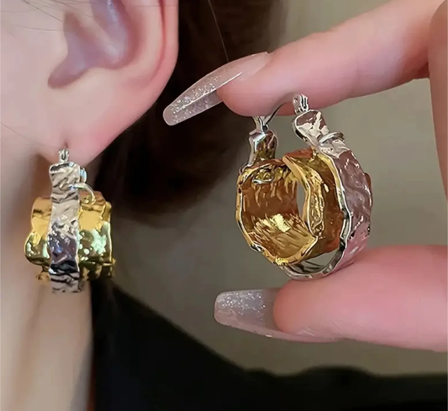 Two-Tone Gold & Silver Hoop Earrings thumbnail