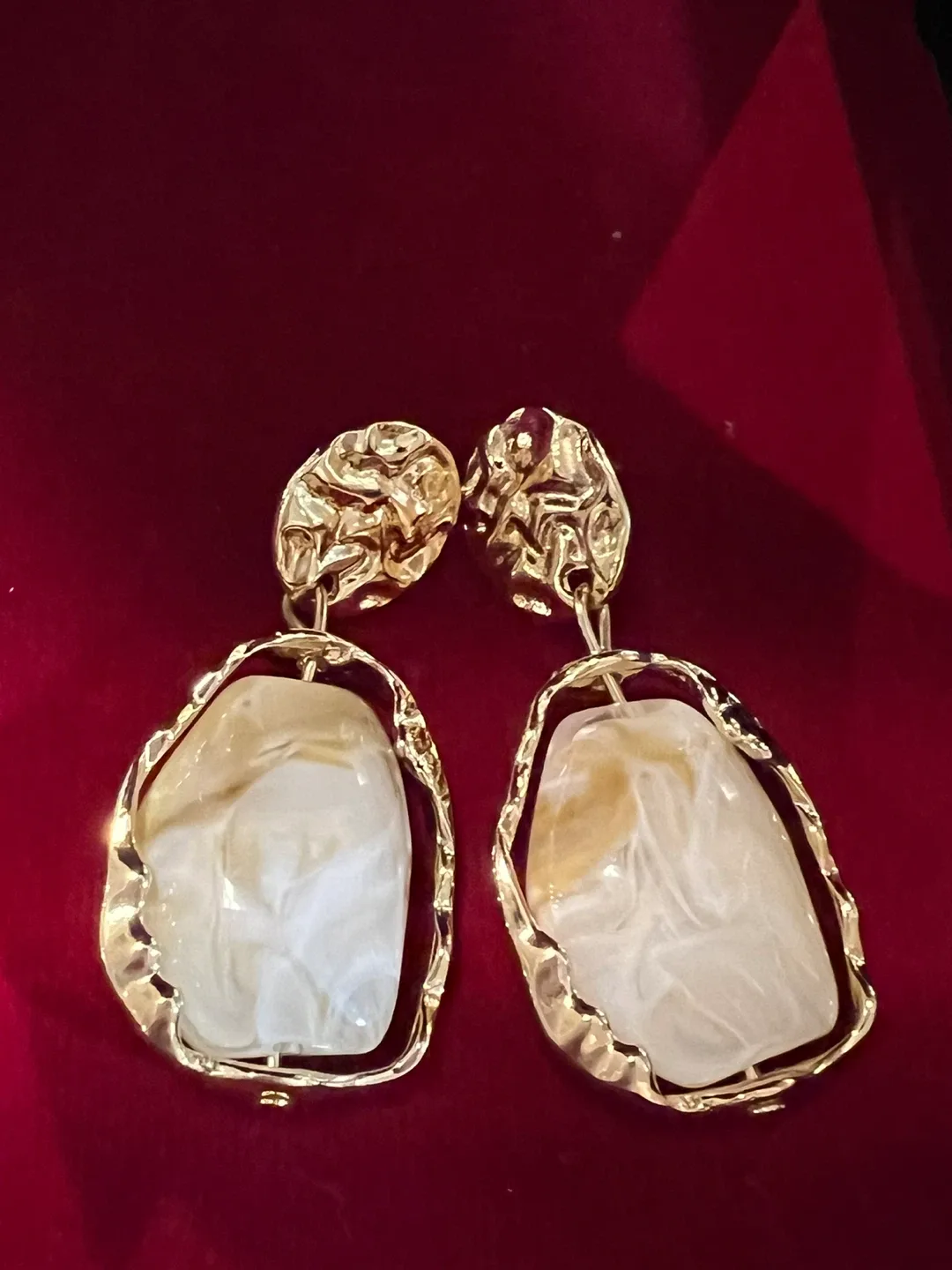 Statement Dangle Earrings - Gold & White image indicator(2)