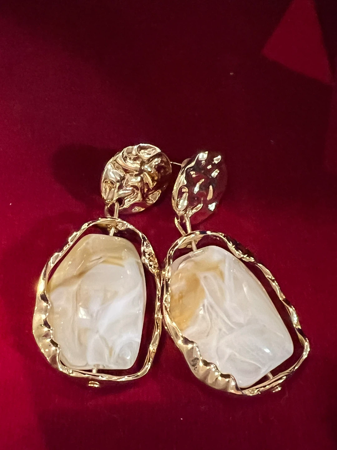 Statement Dangle Earrings - Gold & White