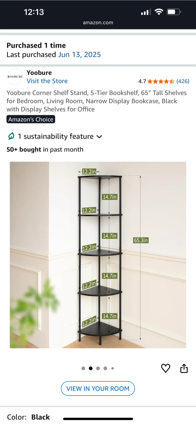 Black Corner Shelf Stand - Black - photo 3