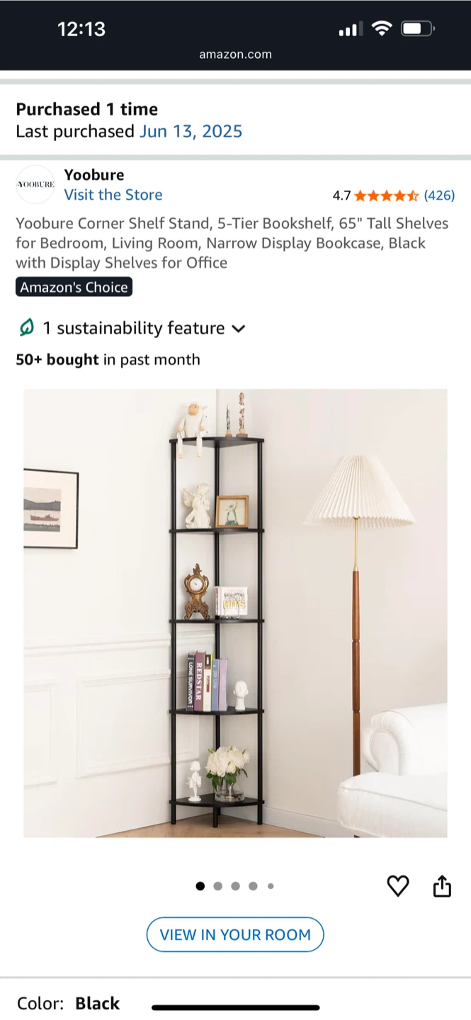 Black Corner Shelf Stand - Black - photo 2