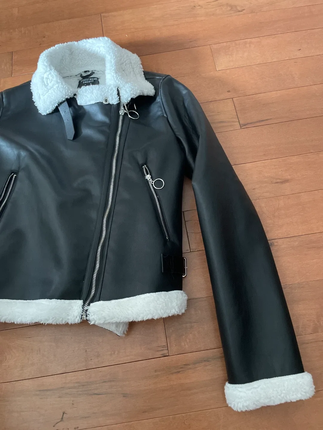 Streetwear Society Black Faux Leather Aviator Jacket - M image indicator(2)