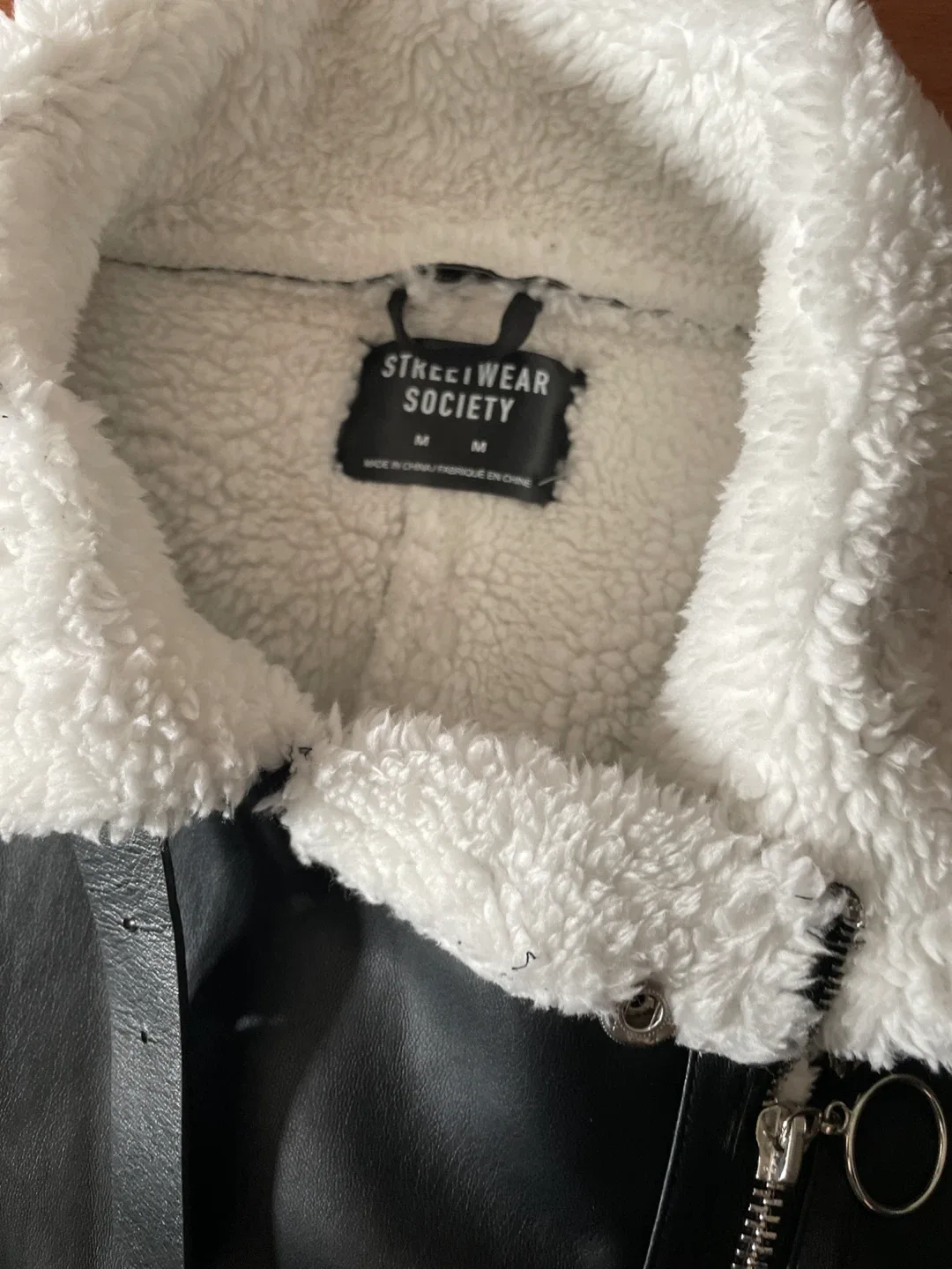 Streetwear Society Black Faux Leather Aviator Jacket - M image indicator(3)