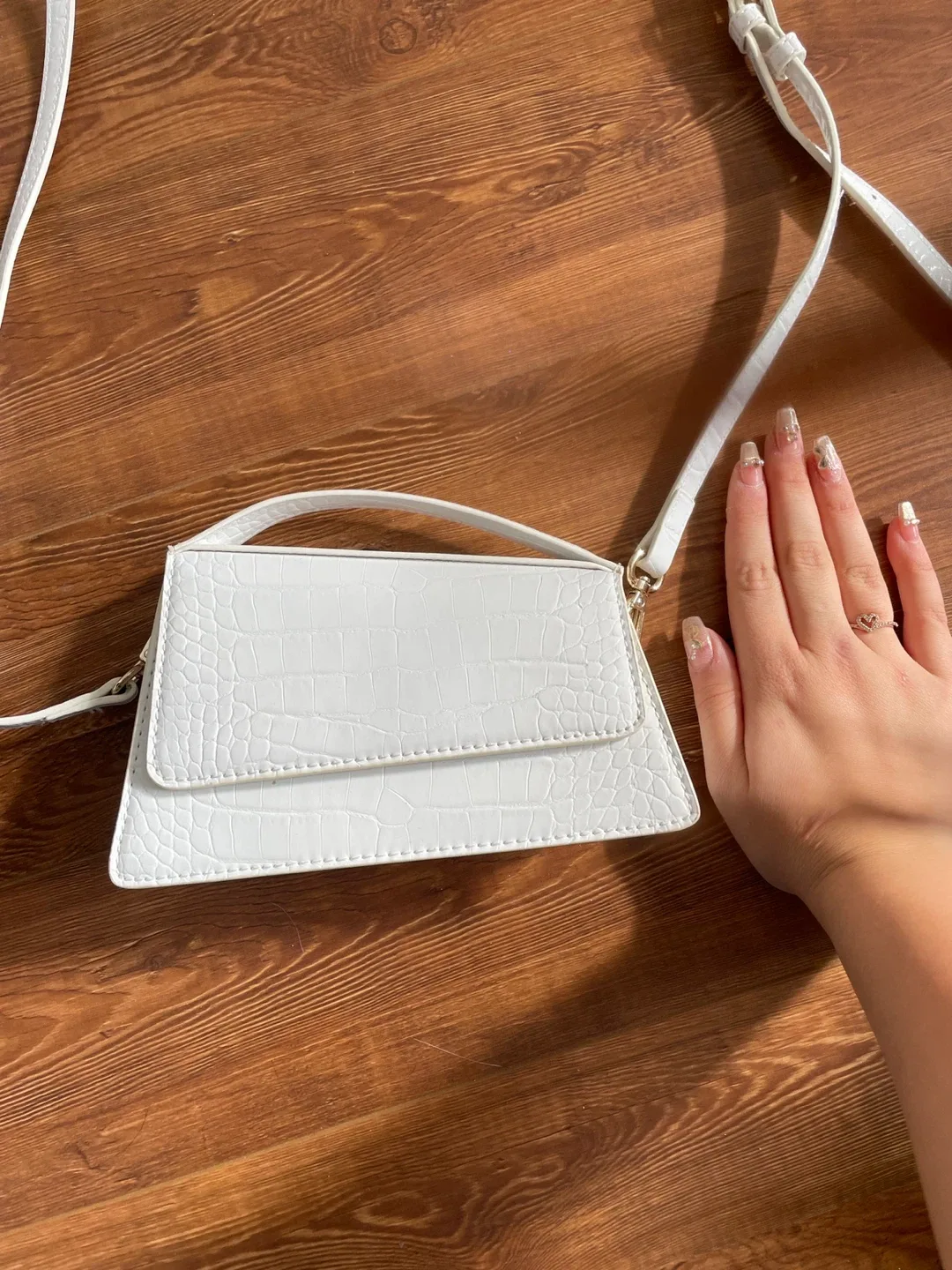 White Croc Embossed Crossbody Bag image indicator(2)