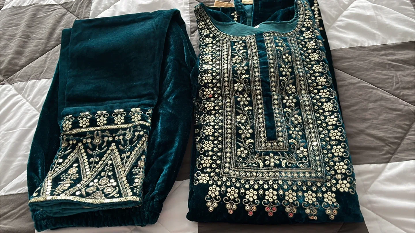 Emerald Velvet Embroidered Salwar Kameez Suit