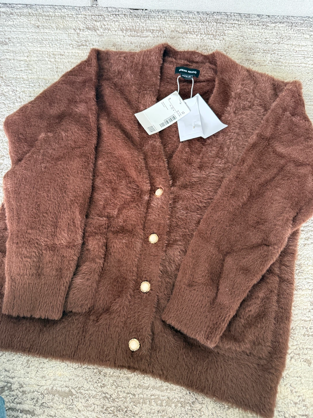 Furry V-neck Brown Knit Cardigan - Size S - photo 4