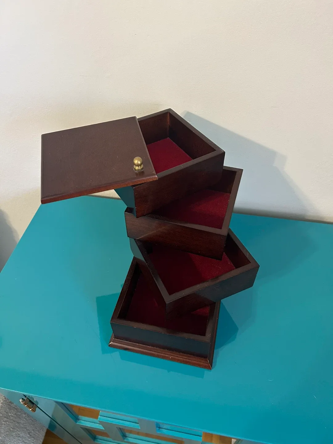 Vintage 1996 Bombay Company Wooden Tiered Swivel Jewelry Box image indicator(2)