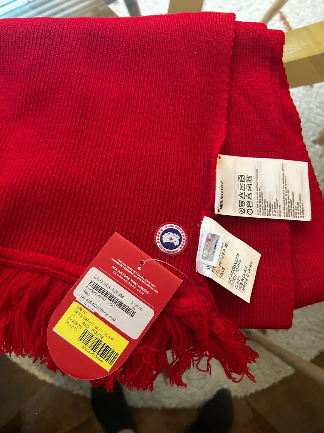 Canada Goose Mens Merino Wool Scarf - Red image indicator(4)