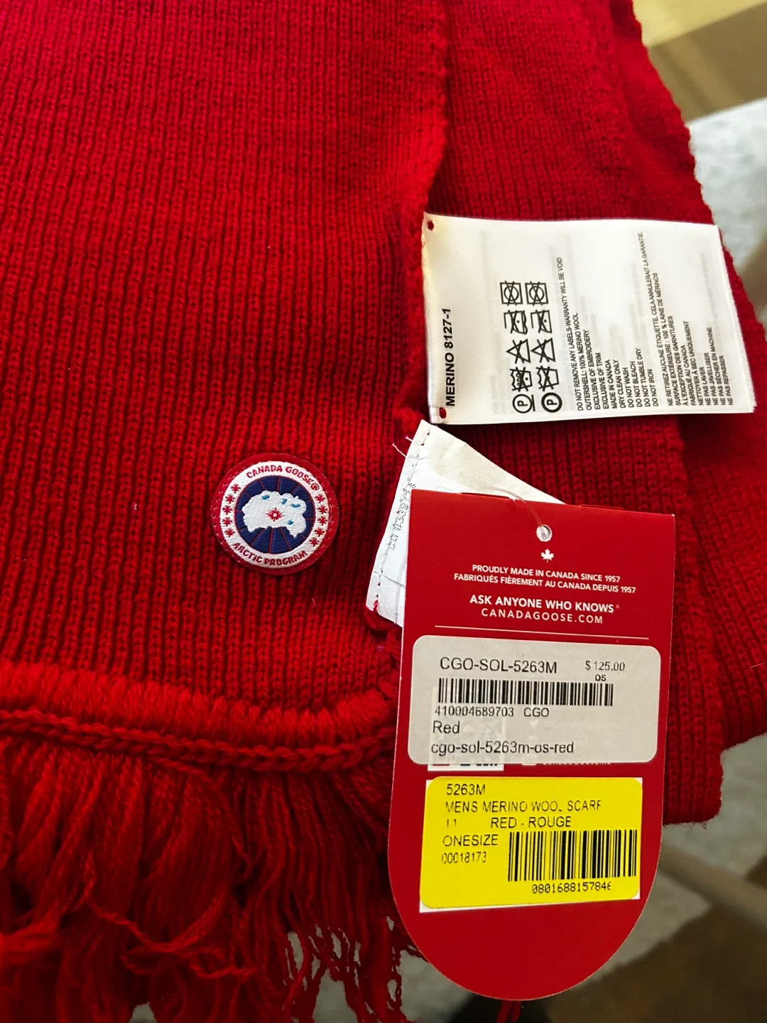 Canada Goose Mens Merino Wool Scarf - Red image indicator(3)