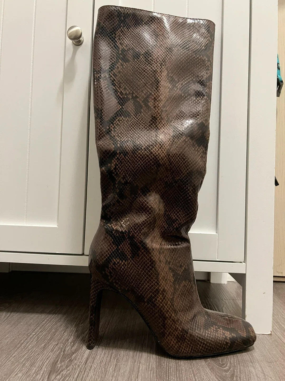 Brown Snake Print Knee High Boots image indicator(2)