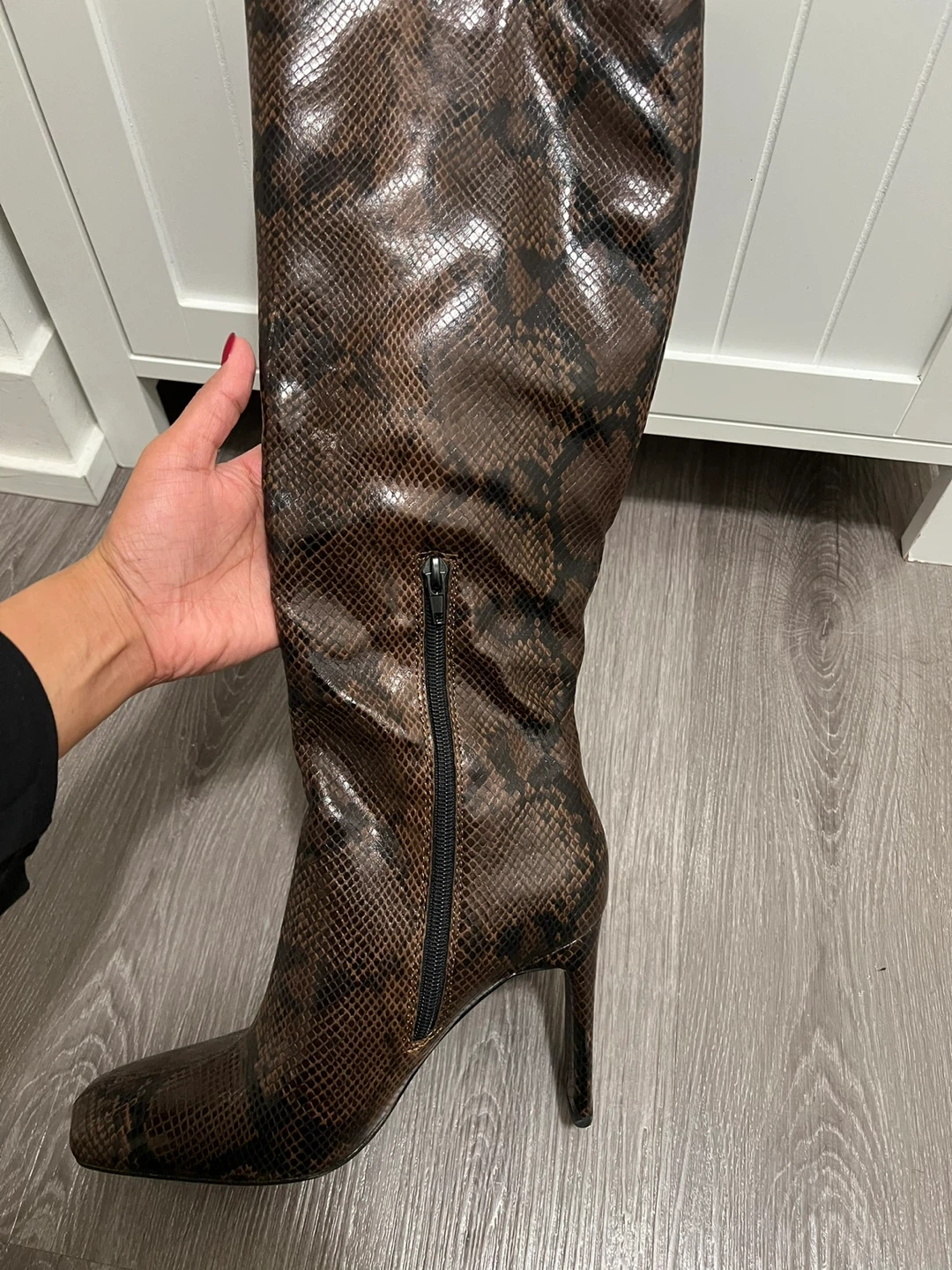 Brown Snake Print Knee High Boots - photo 3