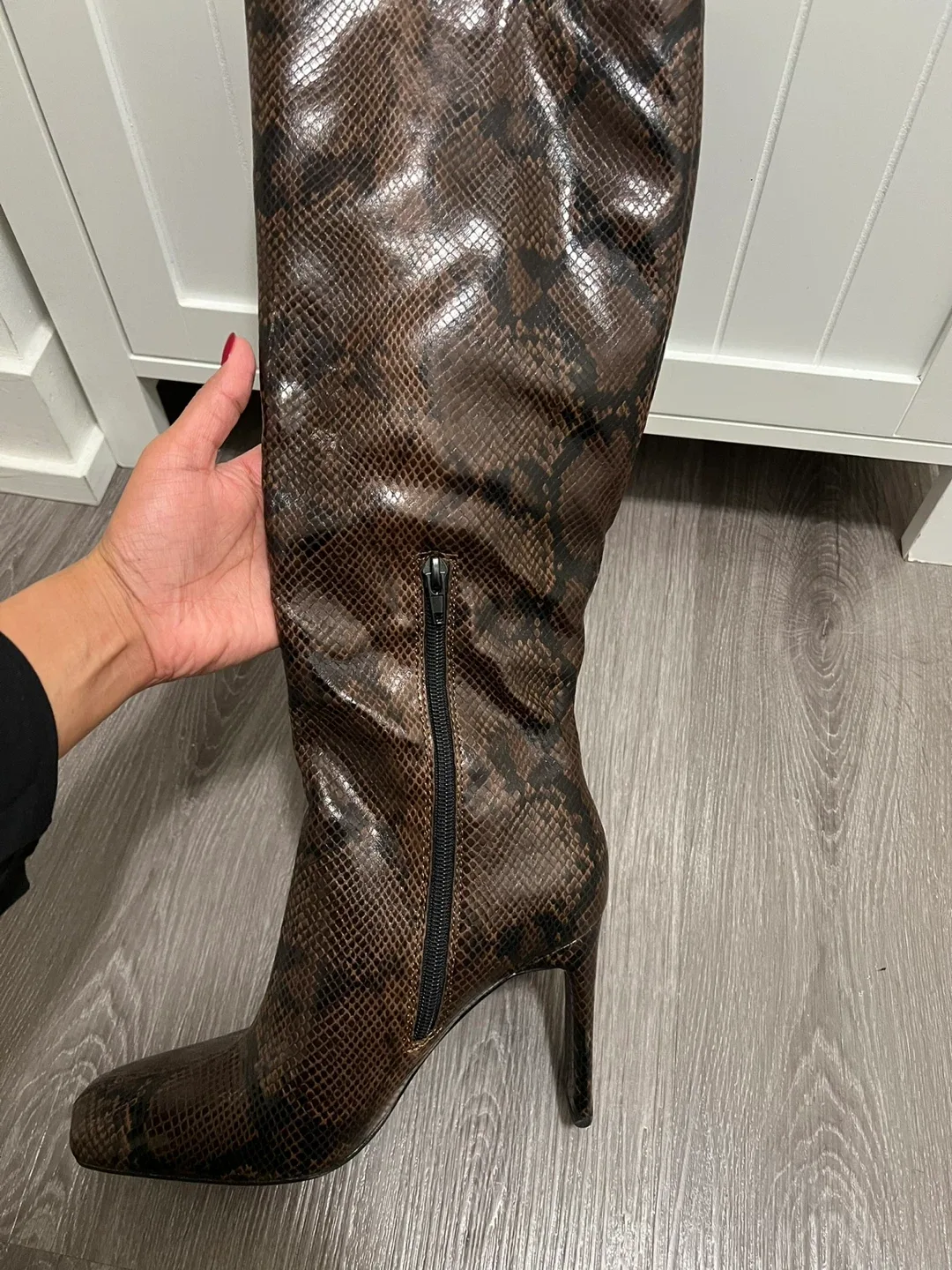 Brown Snake Print Knee High Boots image indicator(3)