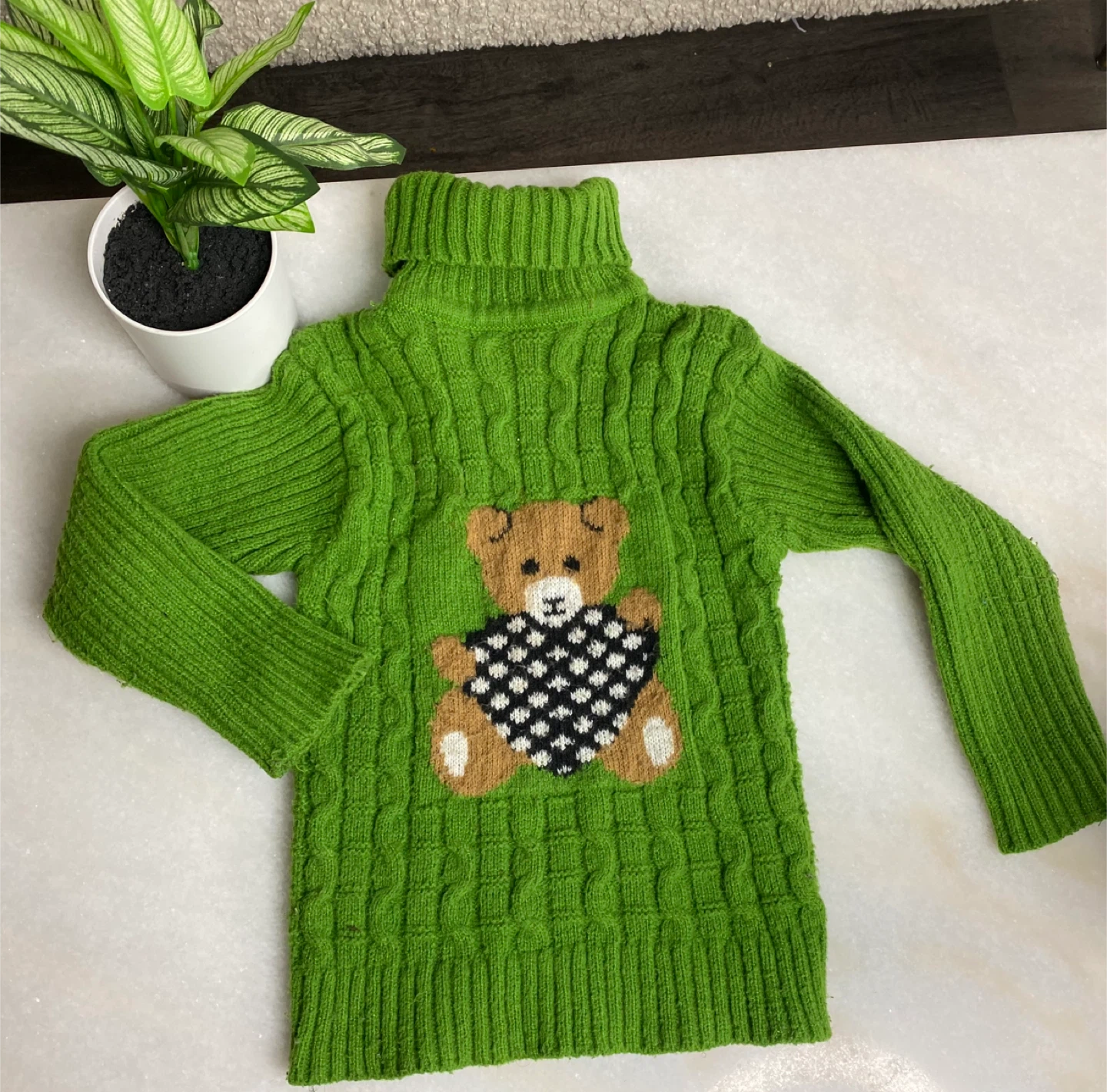Kids' Turtleneck Sweater with Teddy Bear Design - photo 2