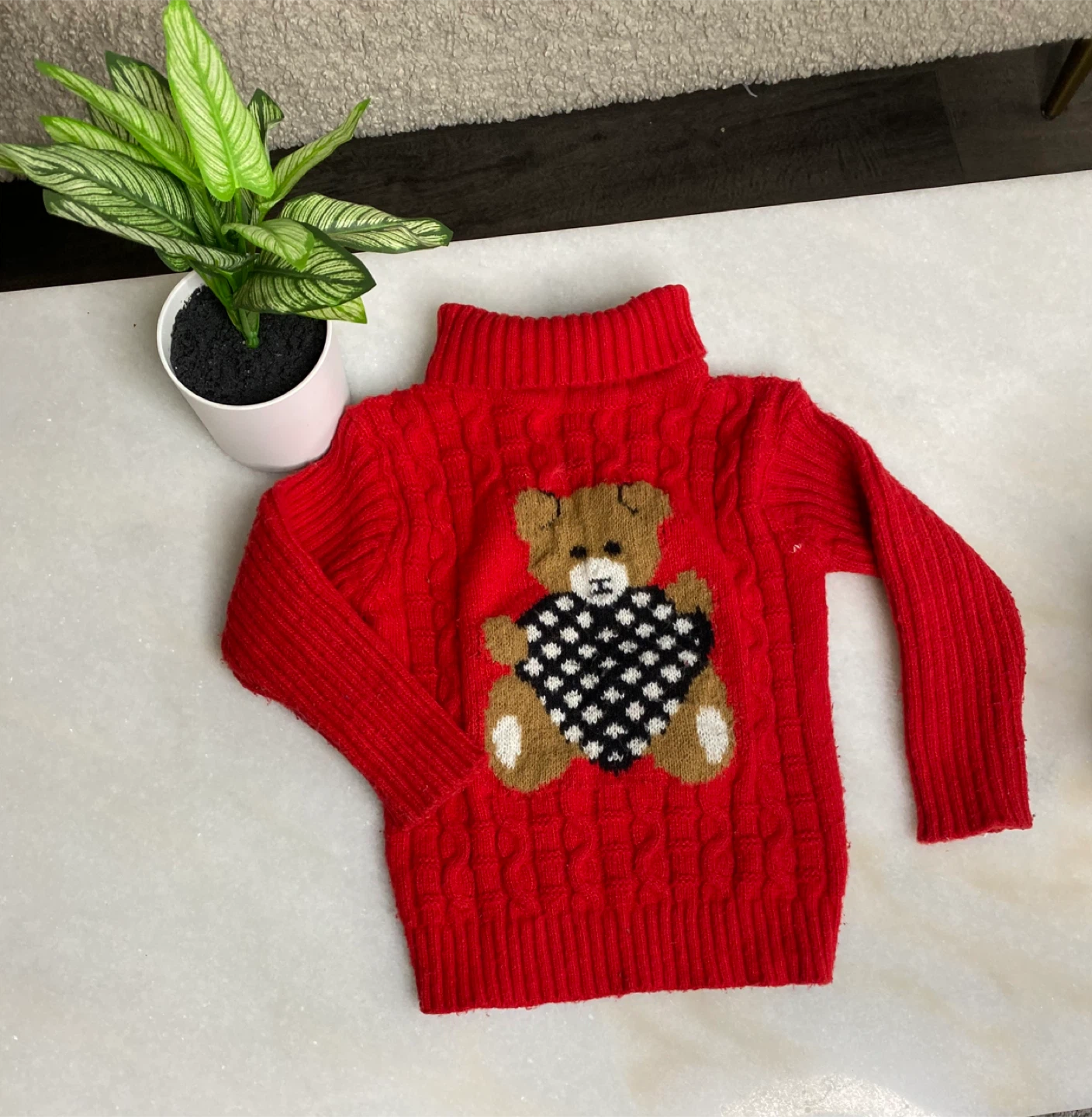 Kids' Turtleneck Sweater with Teddy Bear Design