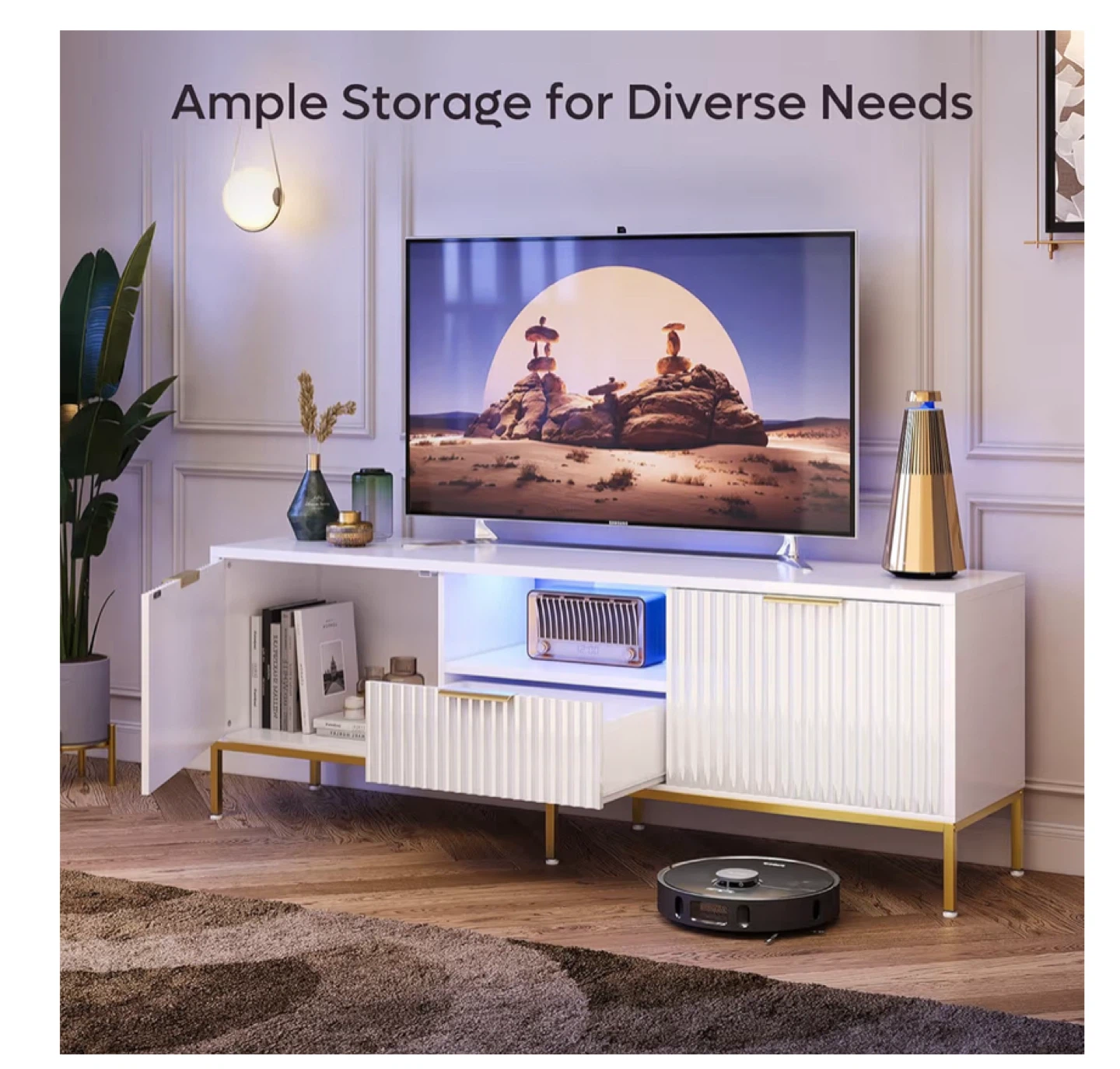 Bestier White TV Stand with LED - photo 4
