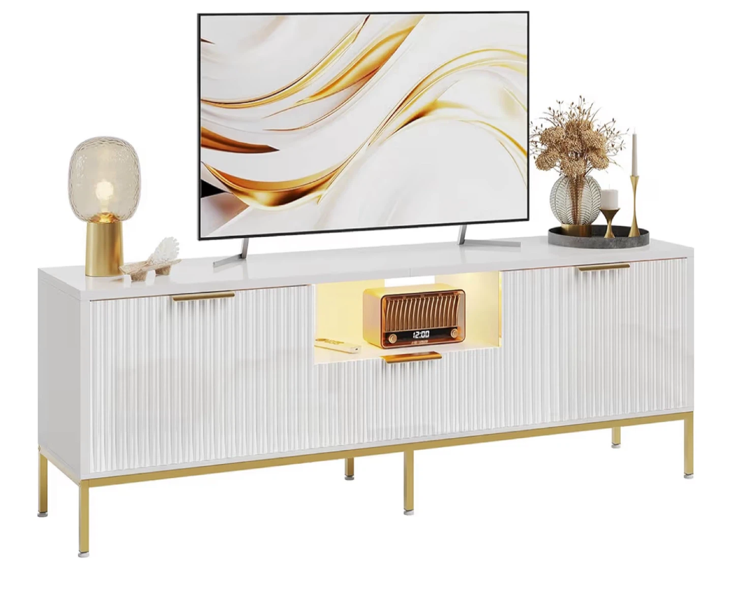Bestier White TV Stand with LED