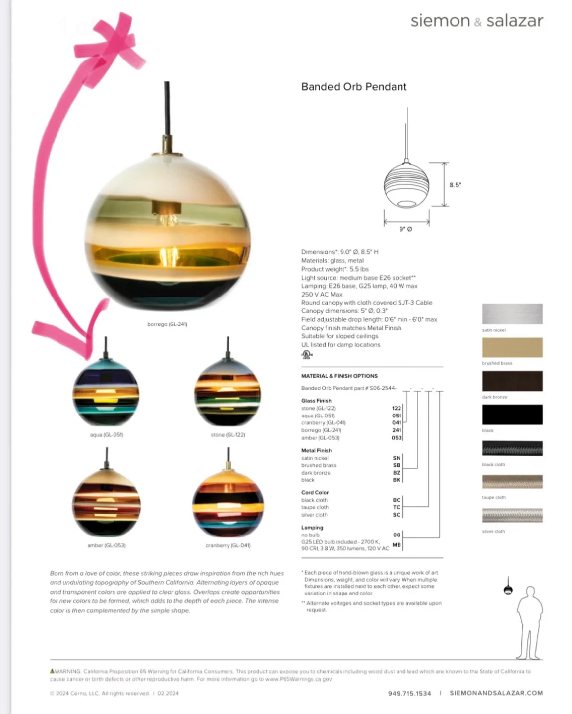 Siemon & Salazar Banded Blown Glass Light Fixture image indicator(6)