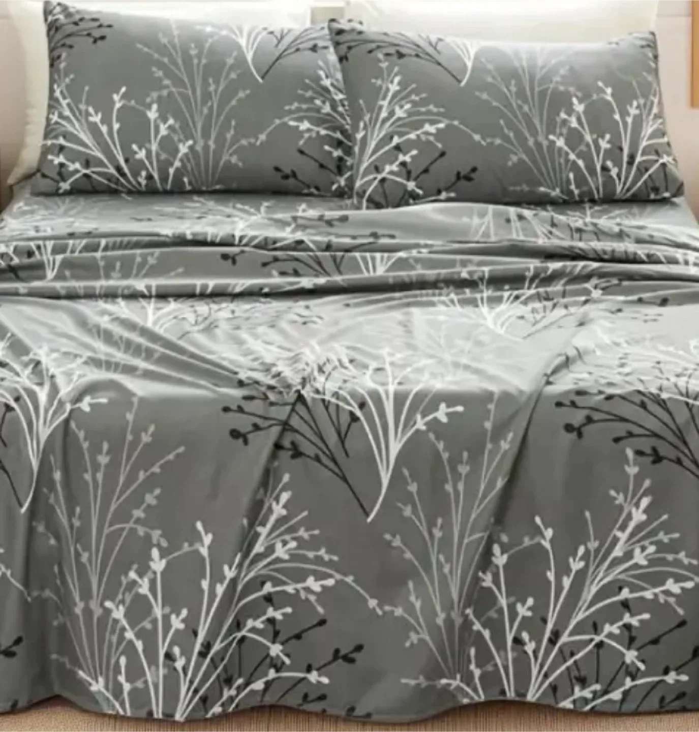 7 pieces Grey Floral Bedding Set image indicator(3)