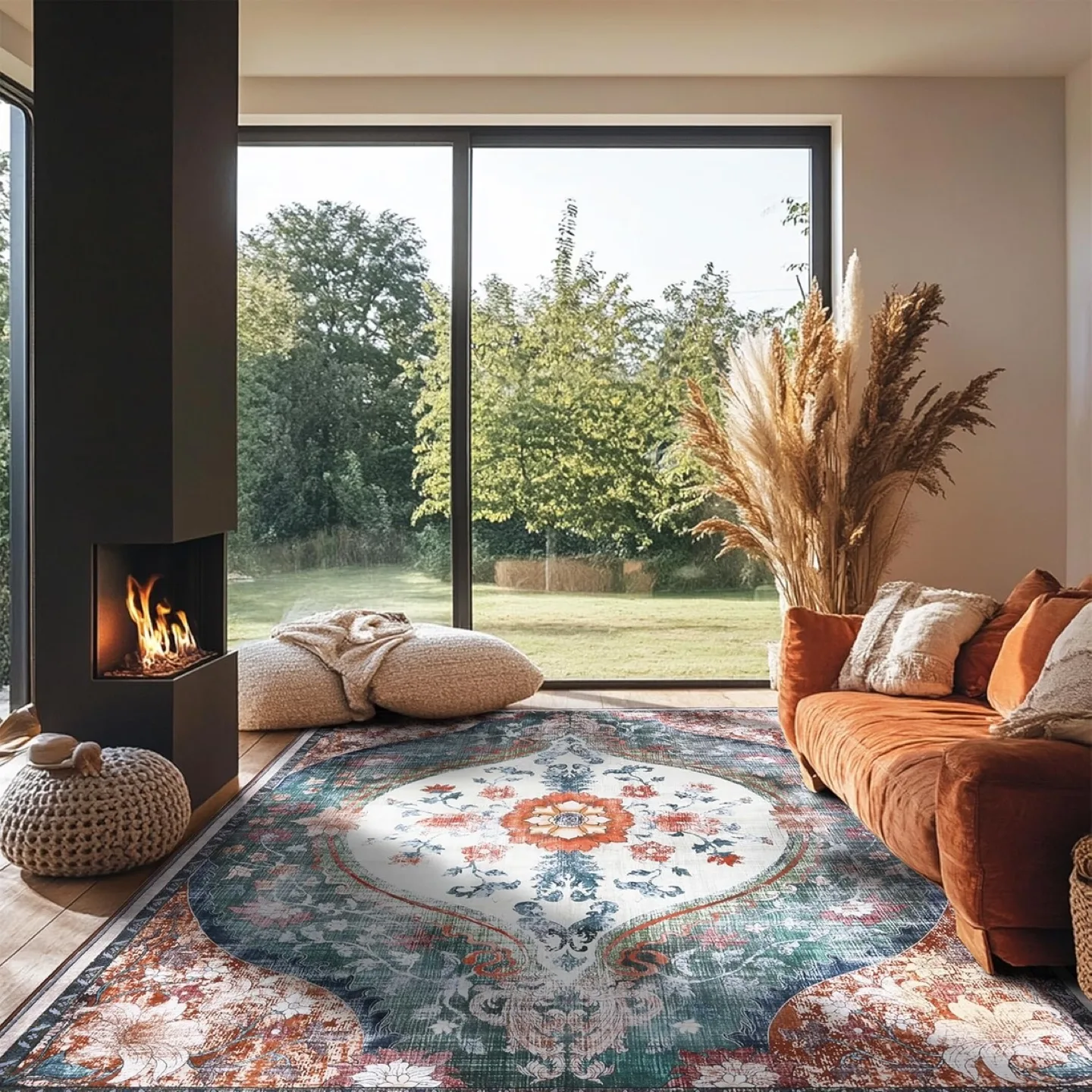 Brand New Beige/Green/Orange Soft Area Rug image indicator(6)