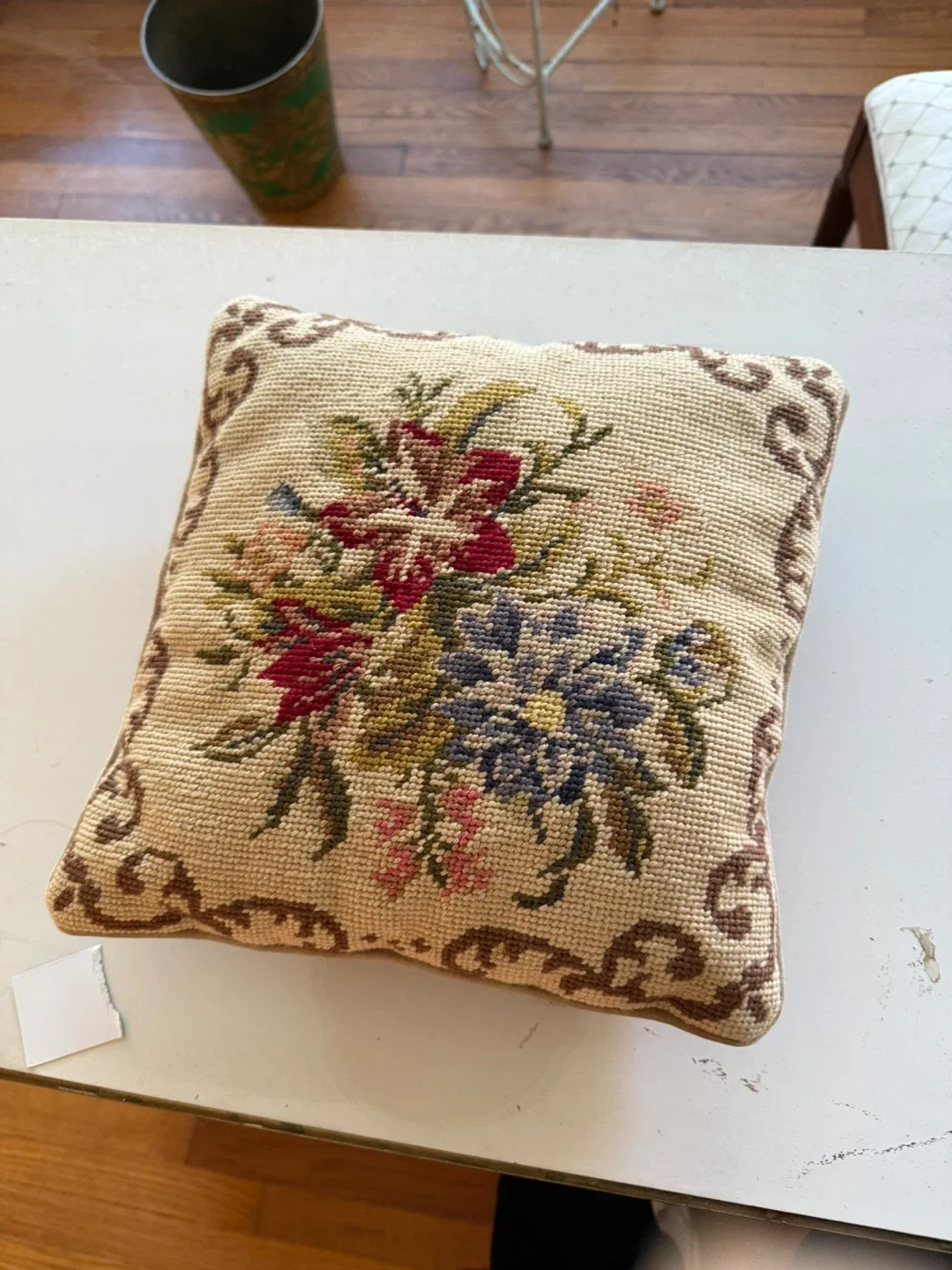 Vintage Needlepoint Floral Pillow thumbnail