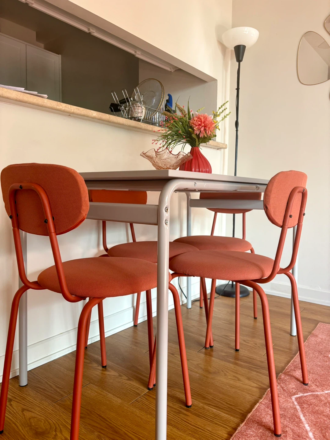 Grey Table with 4 Orange Chairs - photo 5