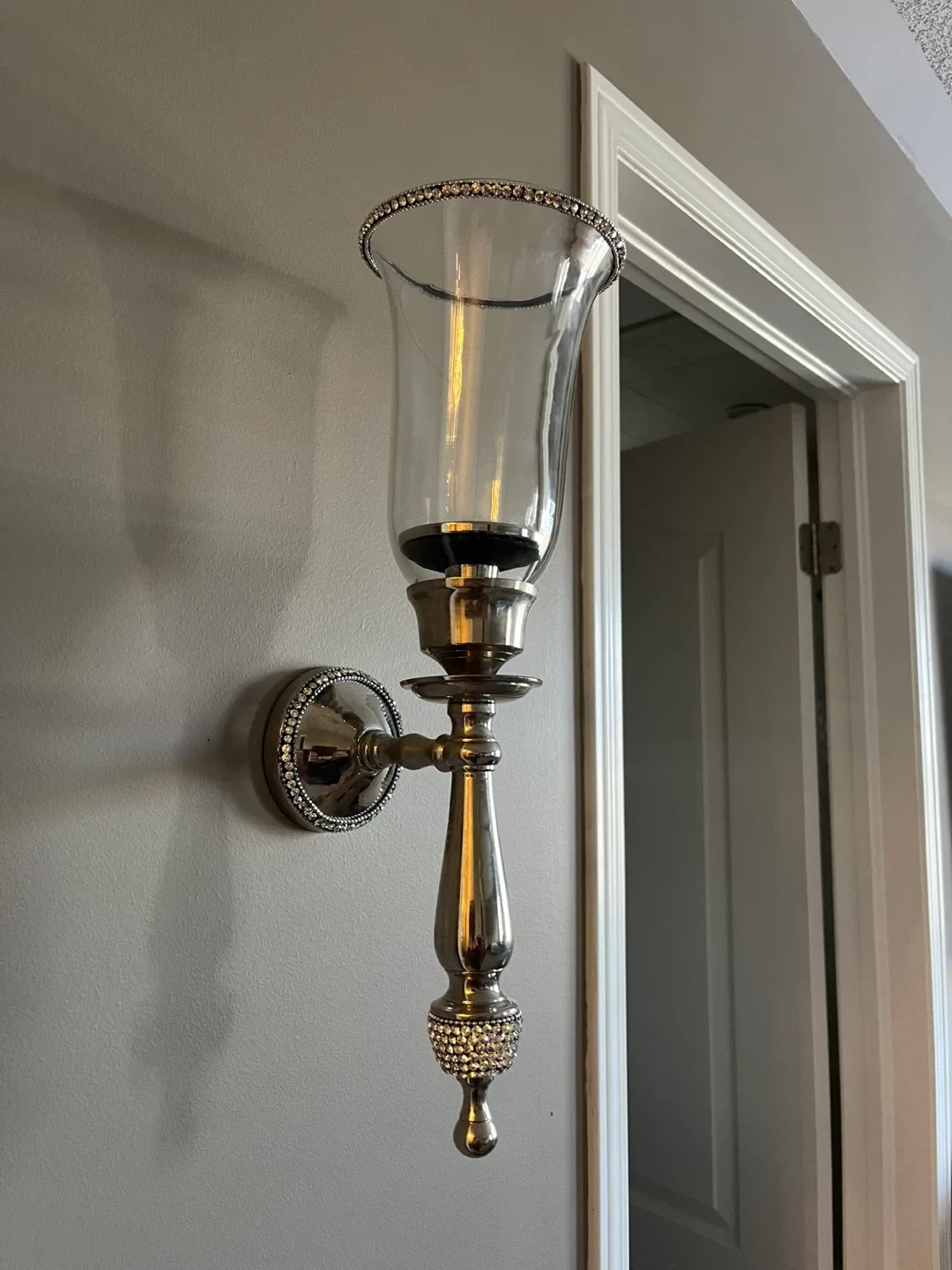 Elegant Silver Wall Sconce with Rhinestone Accents image indicator(2)