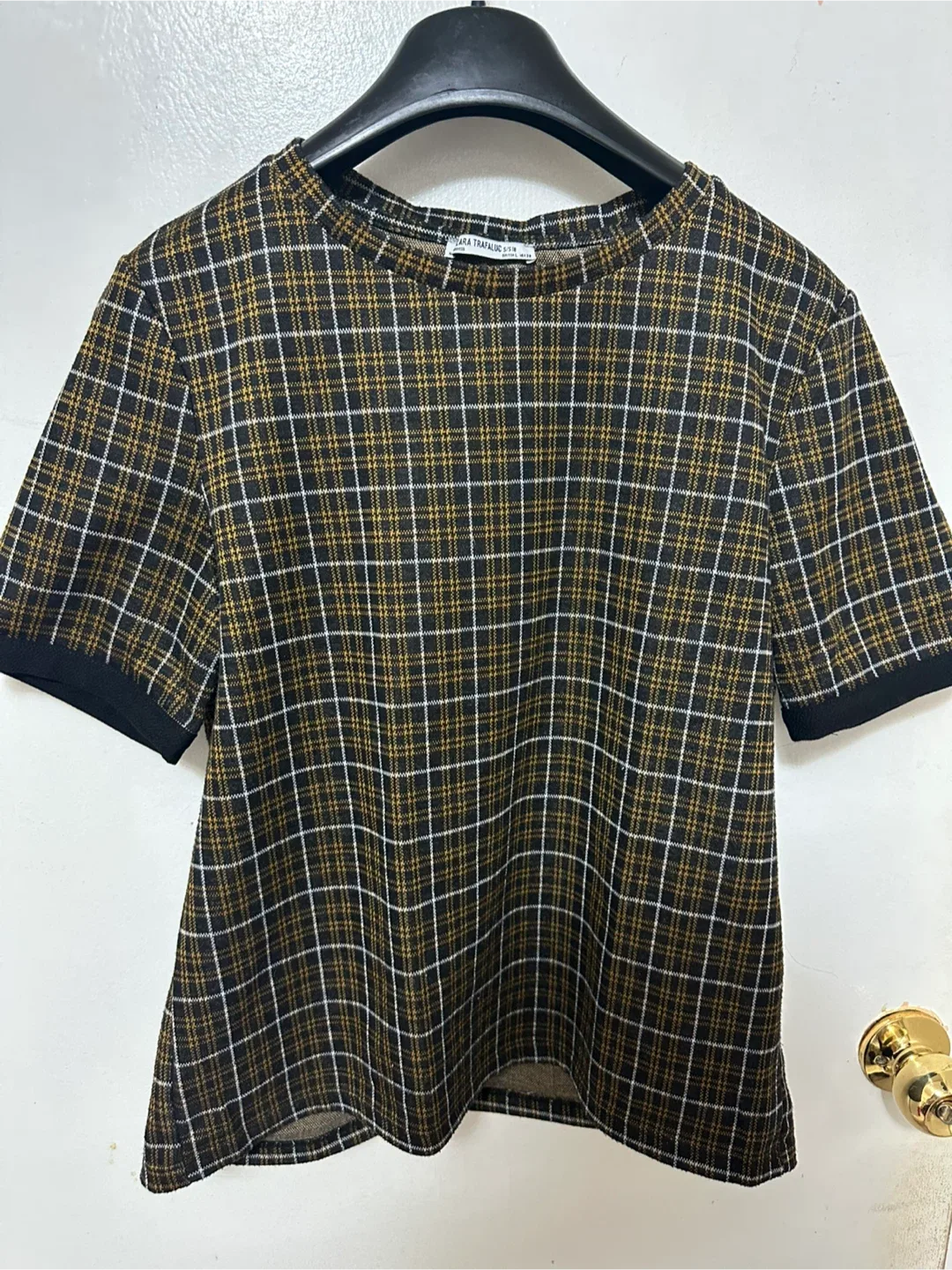 Zara Black and Yellow Plaid Top - Size L thumbnail