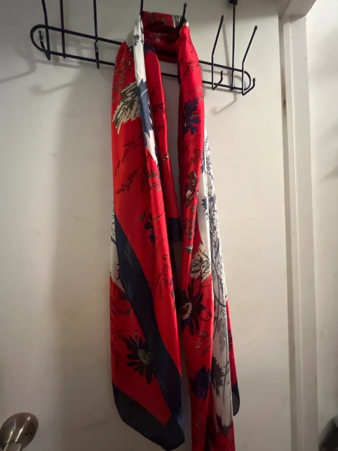 Italian Silk Scarf - Floral Red, White, and Blue image indicator(7)