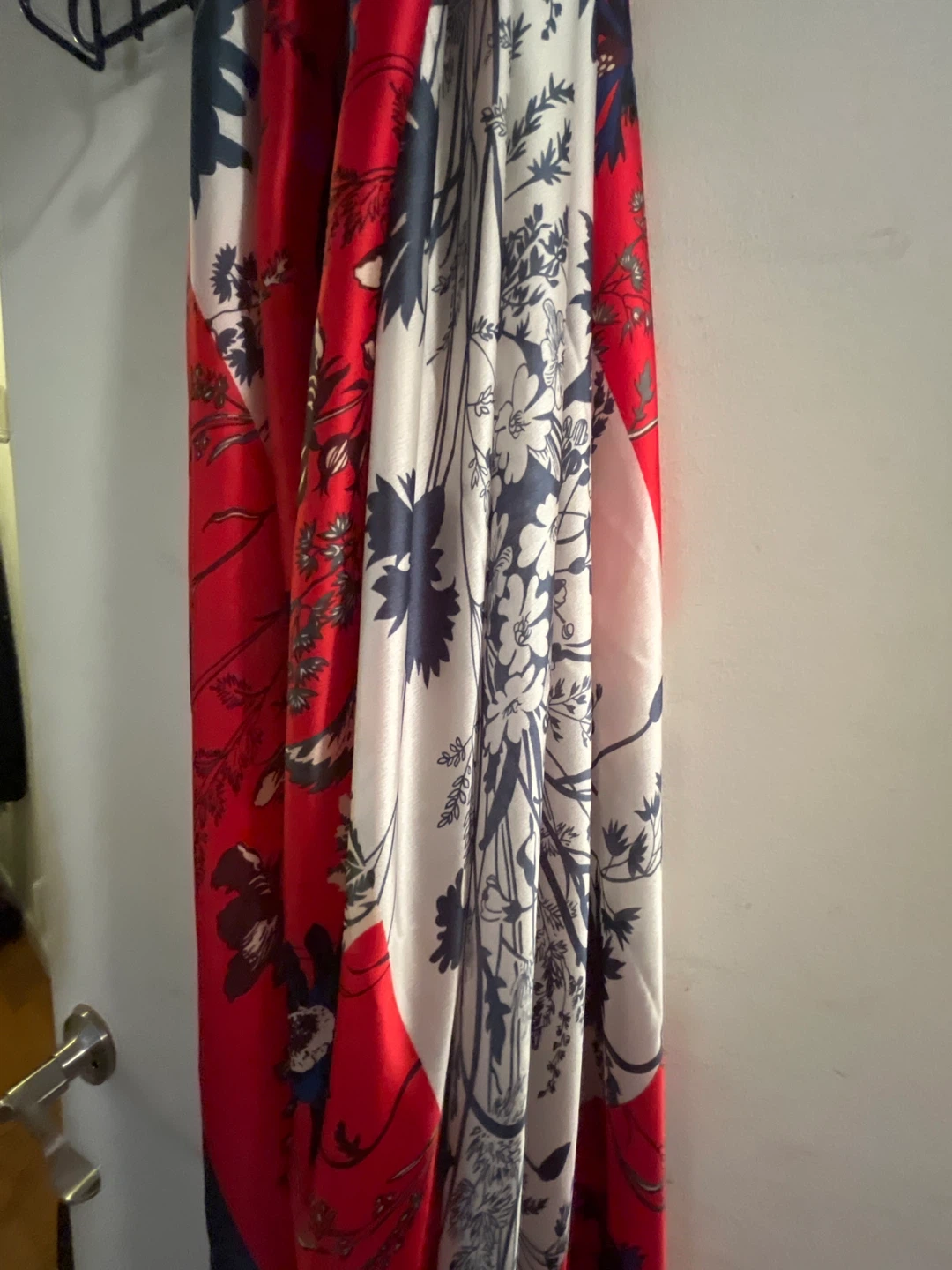 Italian Silk Scarf - Floral Red, White, and Blue